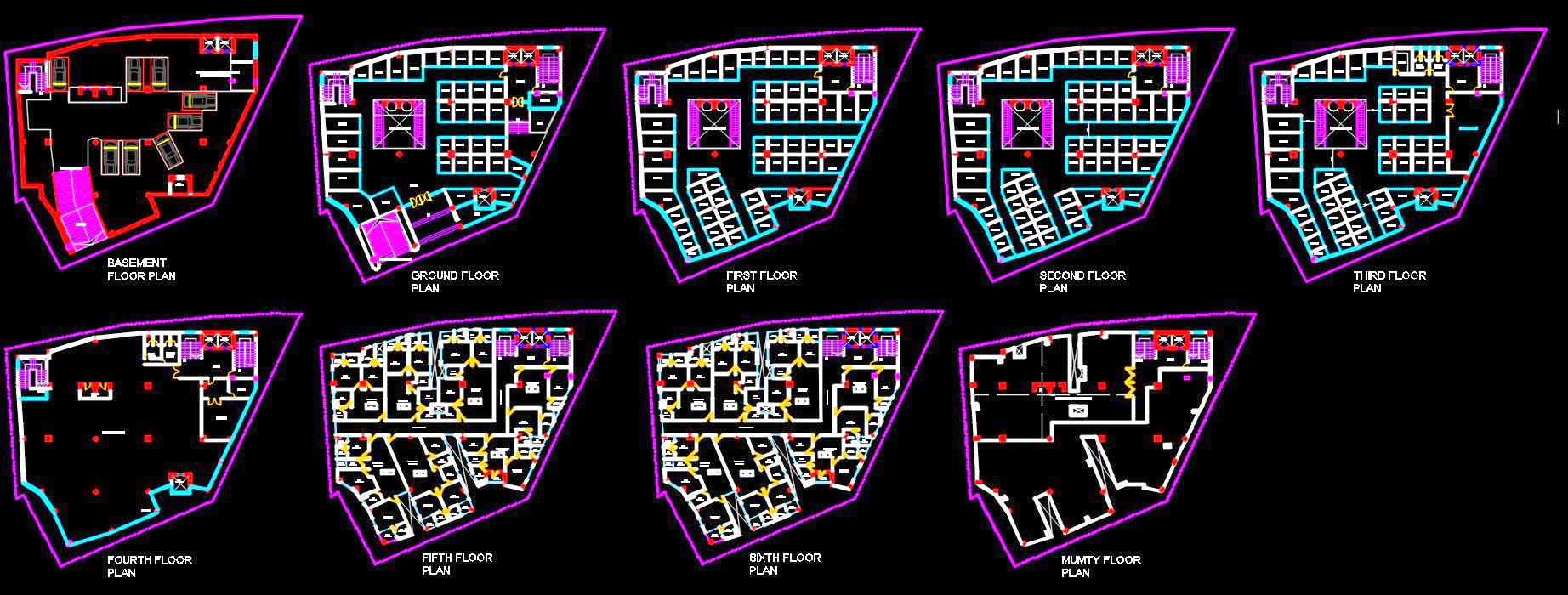 Mixed-Use Building Plan DWG- Shops, Convention Hall & Apartments